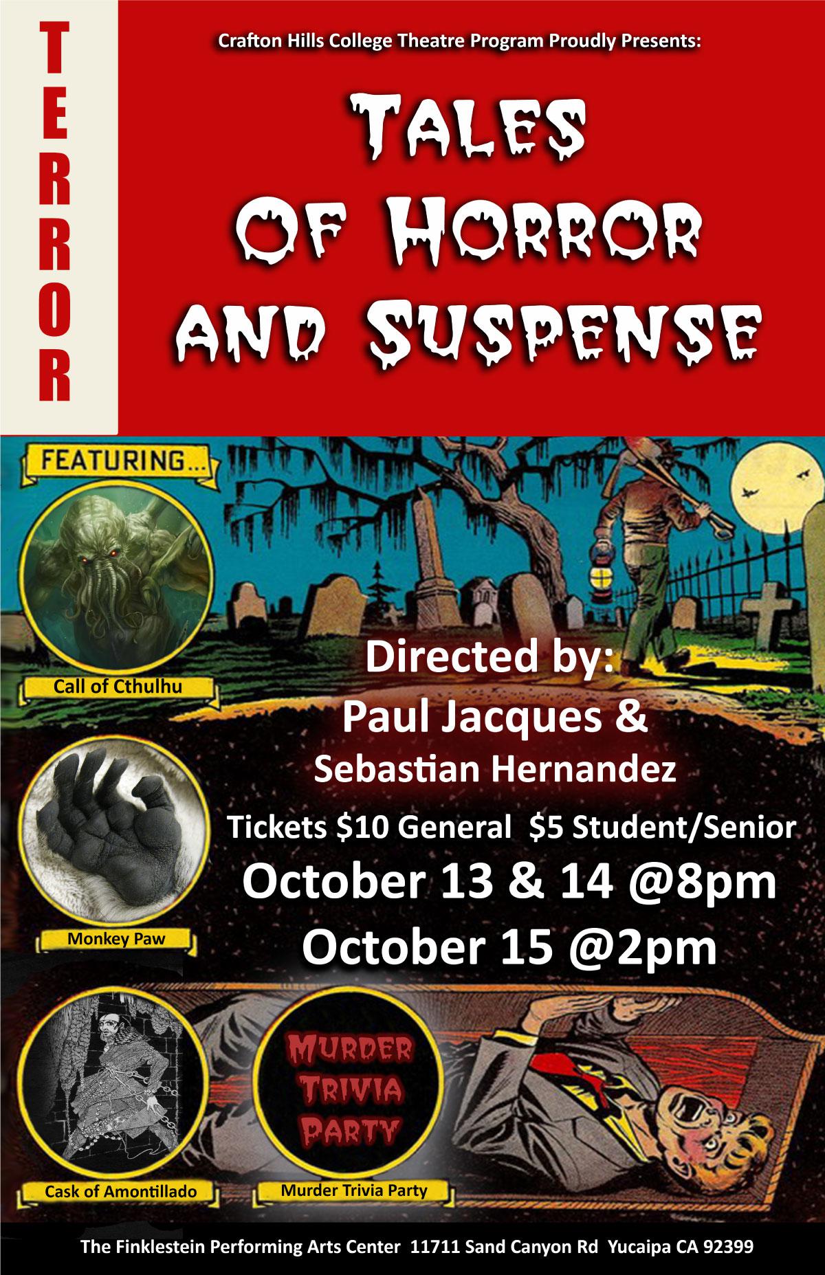 Tales of Horror Poster: Featuring Call of Cthulu, Monkey's Paw, Cask of Amontillado, and Murder Triva Party