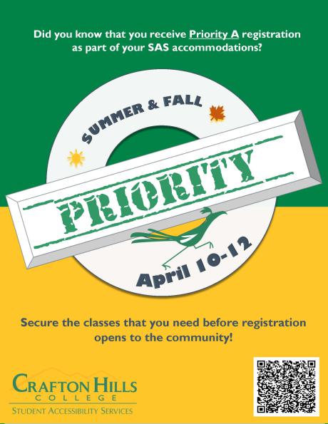 SAS: Summer & Fall Priority Registration April 10-12