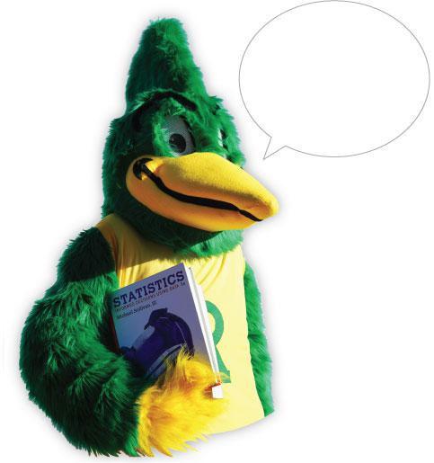 Roadrunner mascot holding up sign