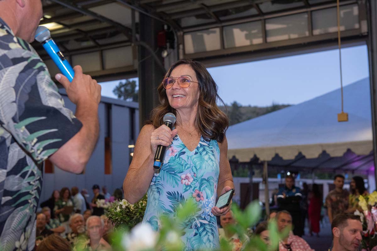 Woman and man with microphones