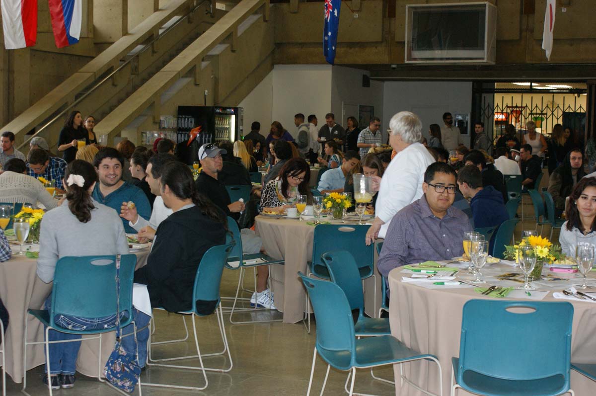 People enjoying the Grad Breakfast