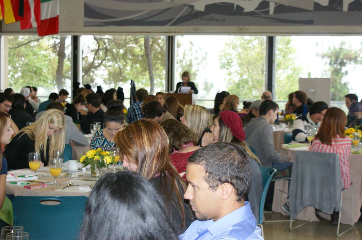 People enjoying the Grad Breakfast