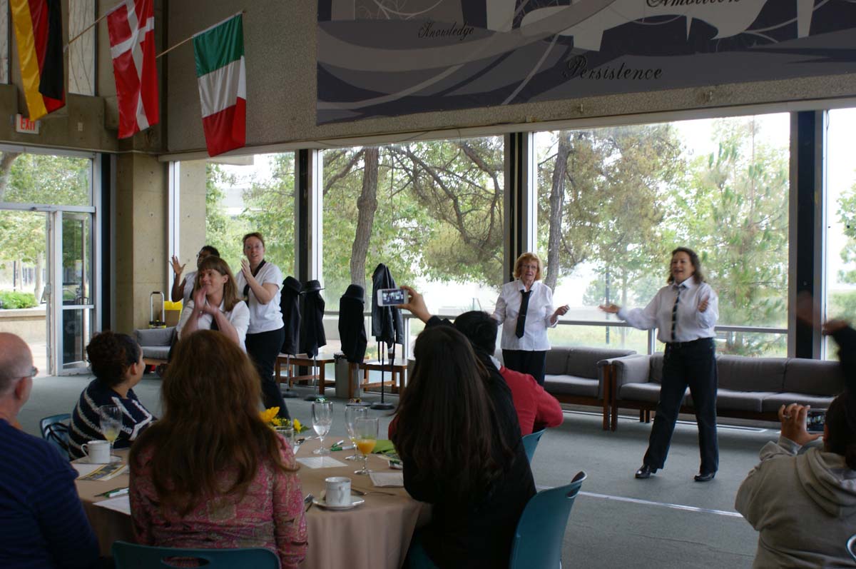 People enjoying the Grad Breakfast