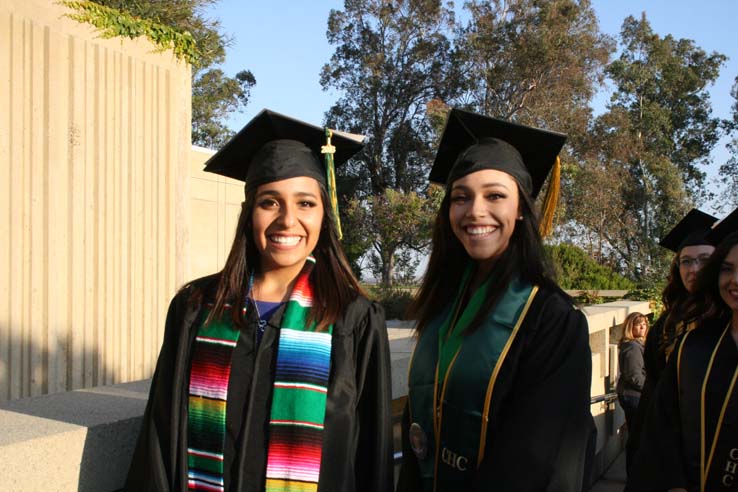 Students on walkway at Commencement