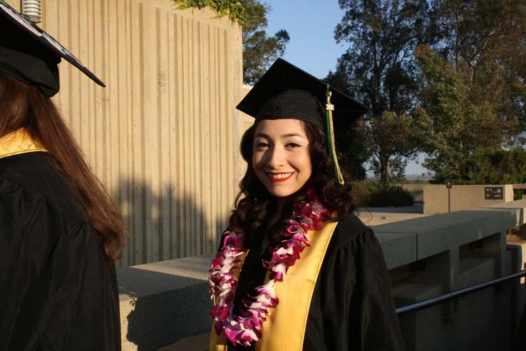 Students on walkway at Commencement