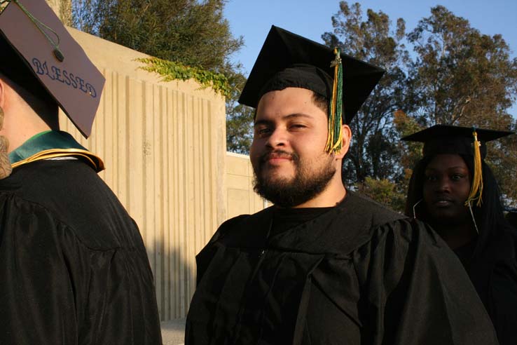 Students on walkway at Commencement