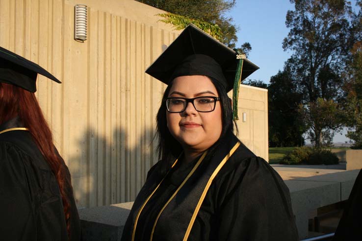 Students on walkway at Commencement