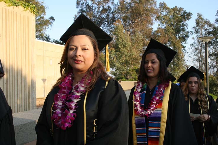 Students on walkway at Commencement