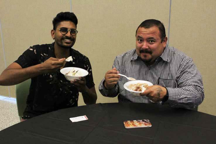 Staff practicing belly dancing