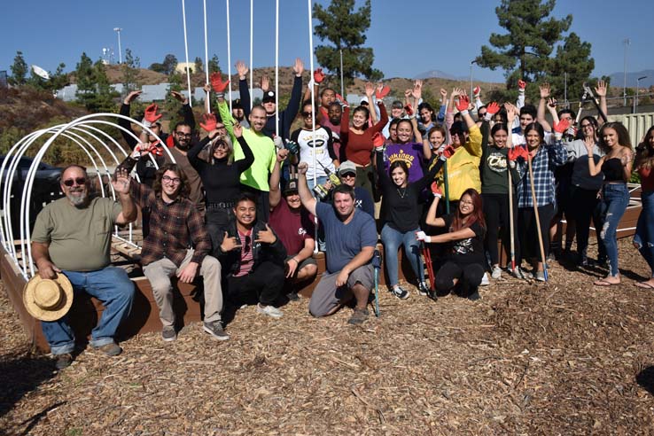 People working in the community garden