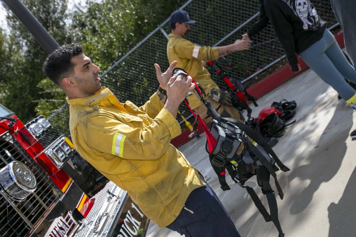 Girls attend the Empowerment Camp at Fire Academy.