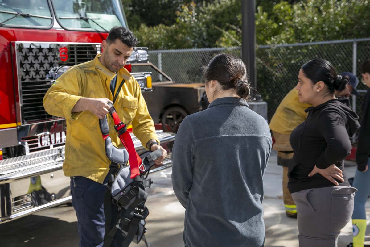 Girls attend the Empowerment Camp at Fire Academy.