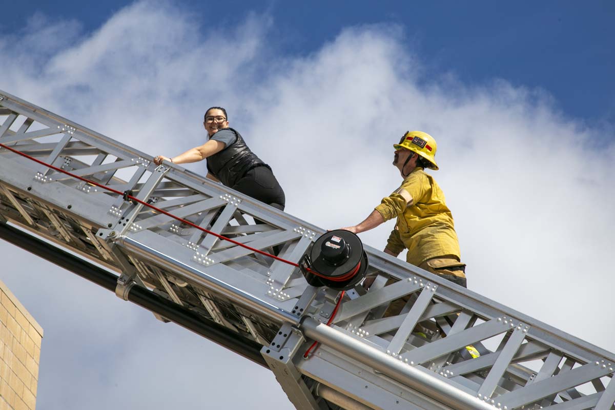 Girls attend the Empowerment Camp at Fire Academy.