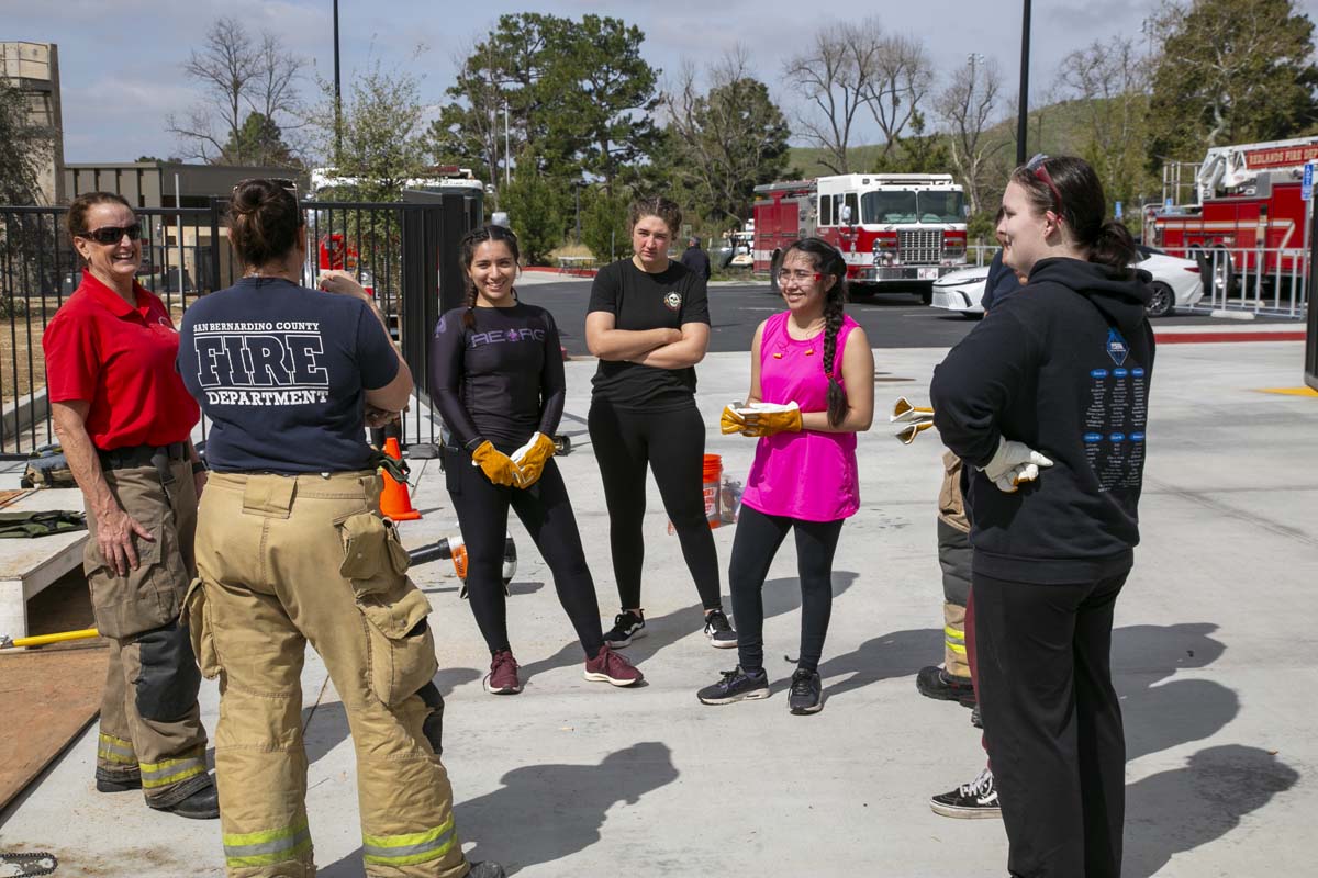 Girls attend the Empowerment Camp at Fire Academy.