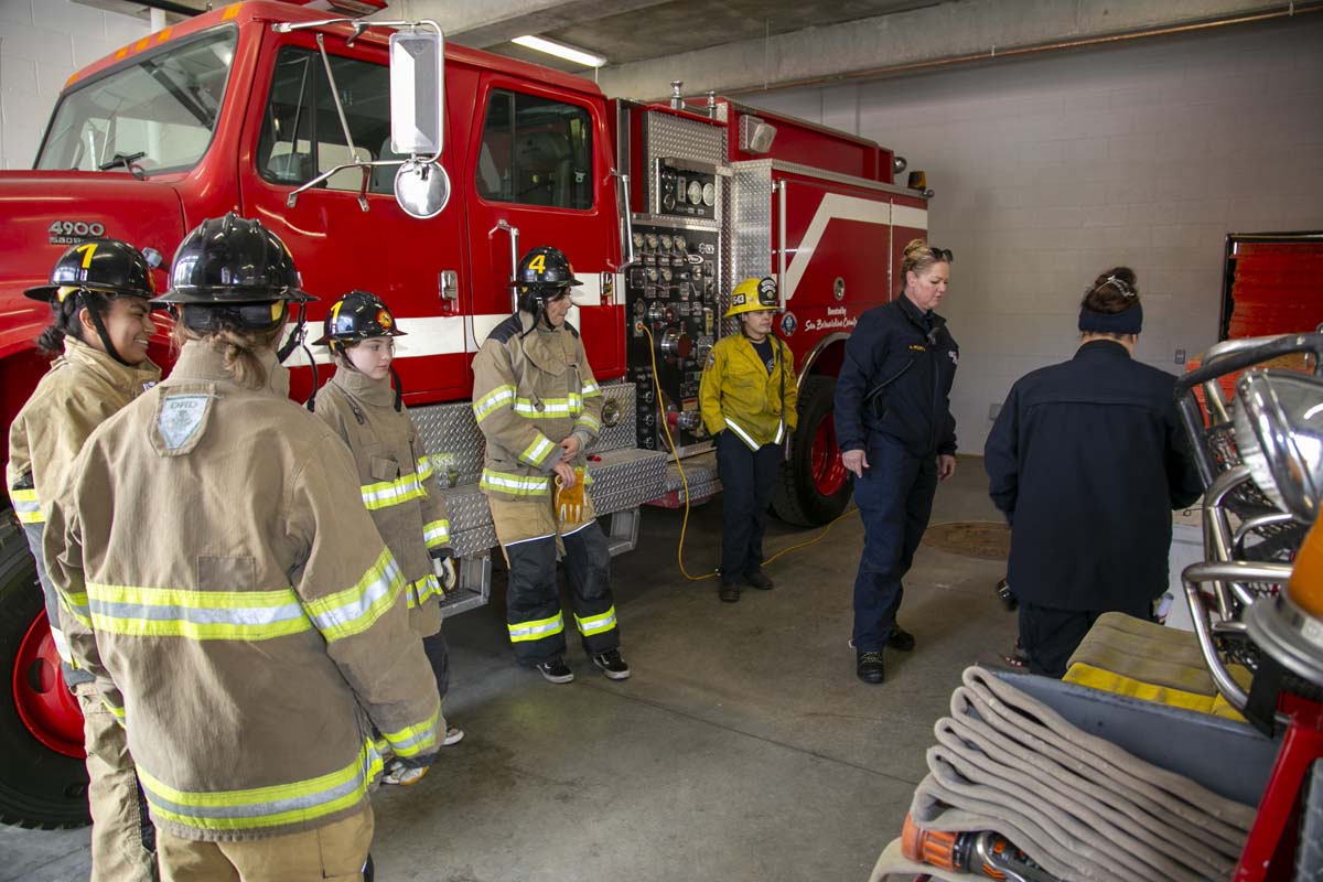 Girls attend the Empowerment Camp at Fire Academy.