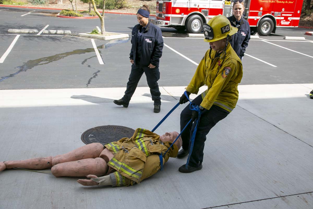 Girls attend the Empowerment Camp at Fire Academy.