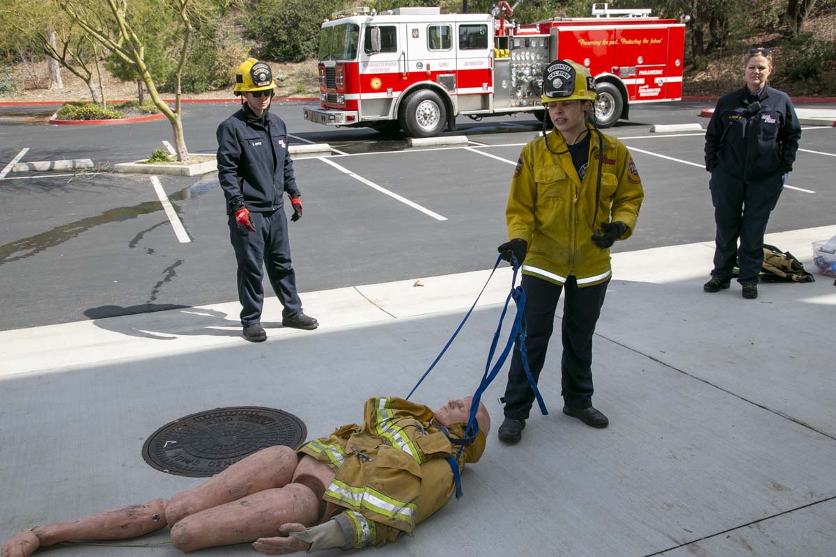 Girls attend the Empowerment Camp at Fire Academy.
