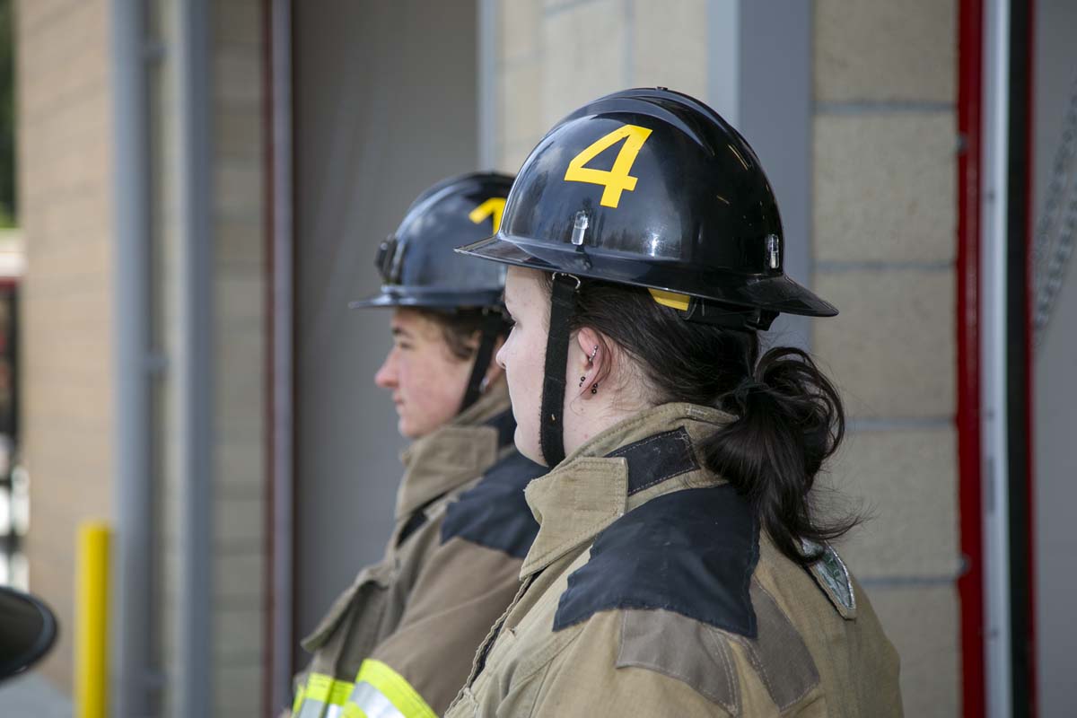 Girls attend the Empowerment Camp at Fire Academy.
