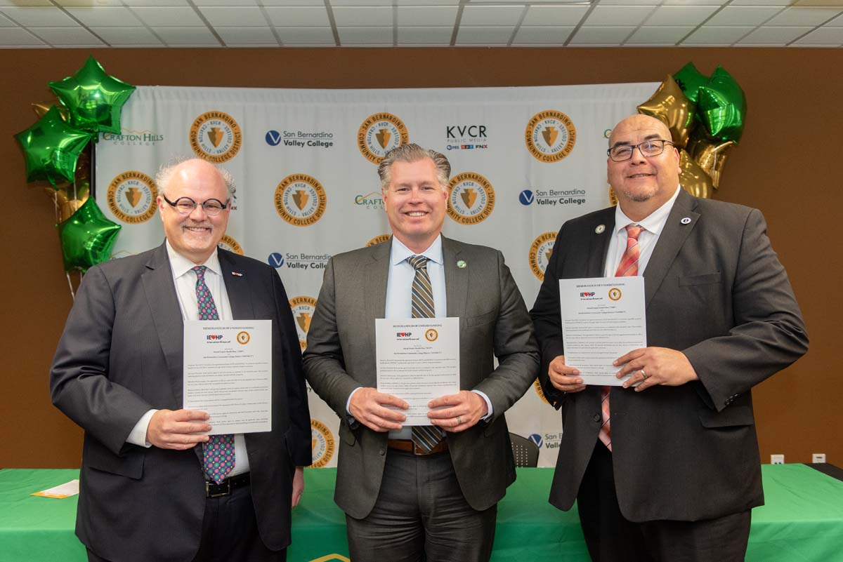 IEHP, SBVC & CHC leadership come together to sign MOU securing health care for students.