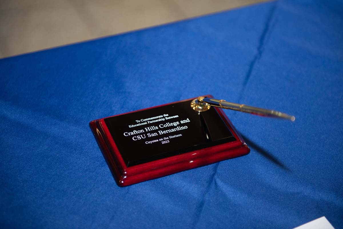 Mascots at the CSUSB CHC Coyotes on the Horizon MOU Signing Ceremony.