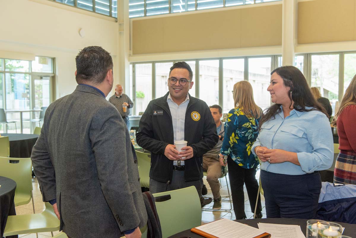Mascots at the CSUSB CHC Coyotes on the Horizon MOU Signing Ceremony.