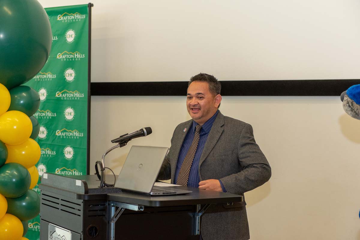 Mascots at the CSUSB CHC Coyotes on the Horizon MOU Signing Ceremony.