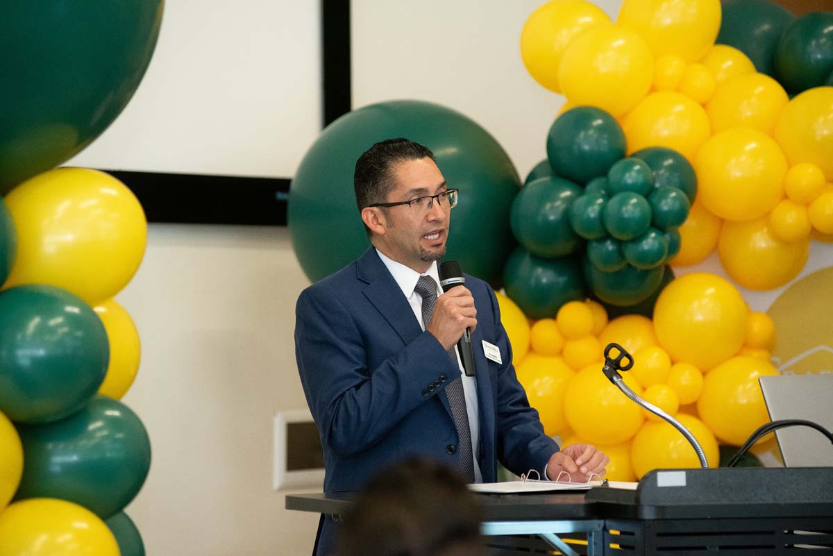 Mascots at the CSUSB CHC Coyotes on the Horizon MOU Signing Ceremony.