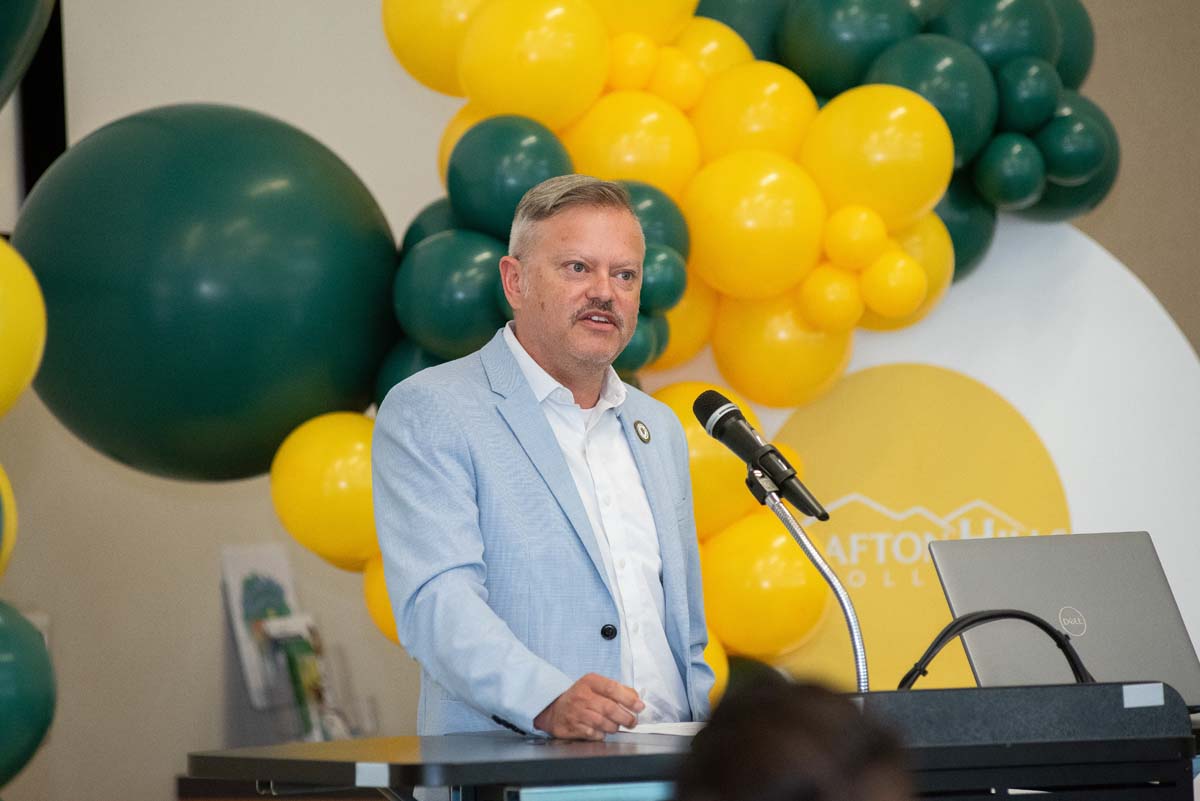 Mascots at the CSUSB CHC Coyotes on the Horizon MOU Signing Ceremony.