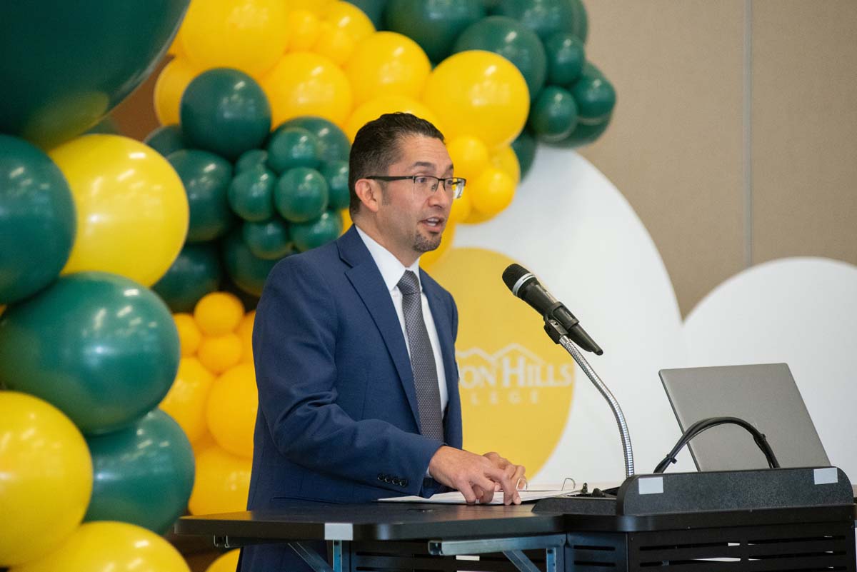 Mascots at the CSUSB CHC Coyotes on the Horizon MOU Signing Ceremony.