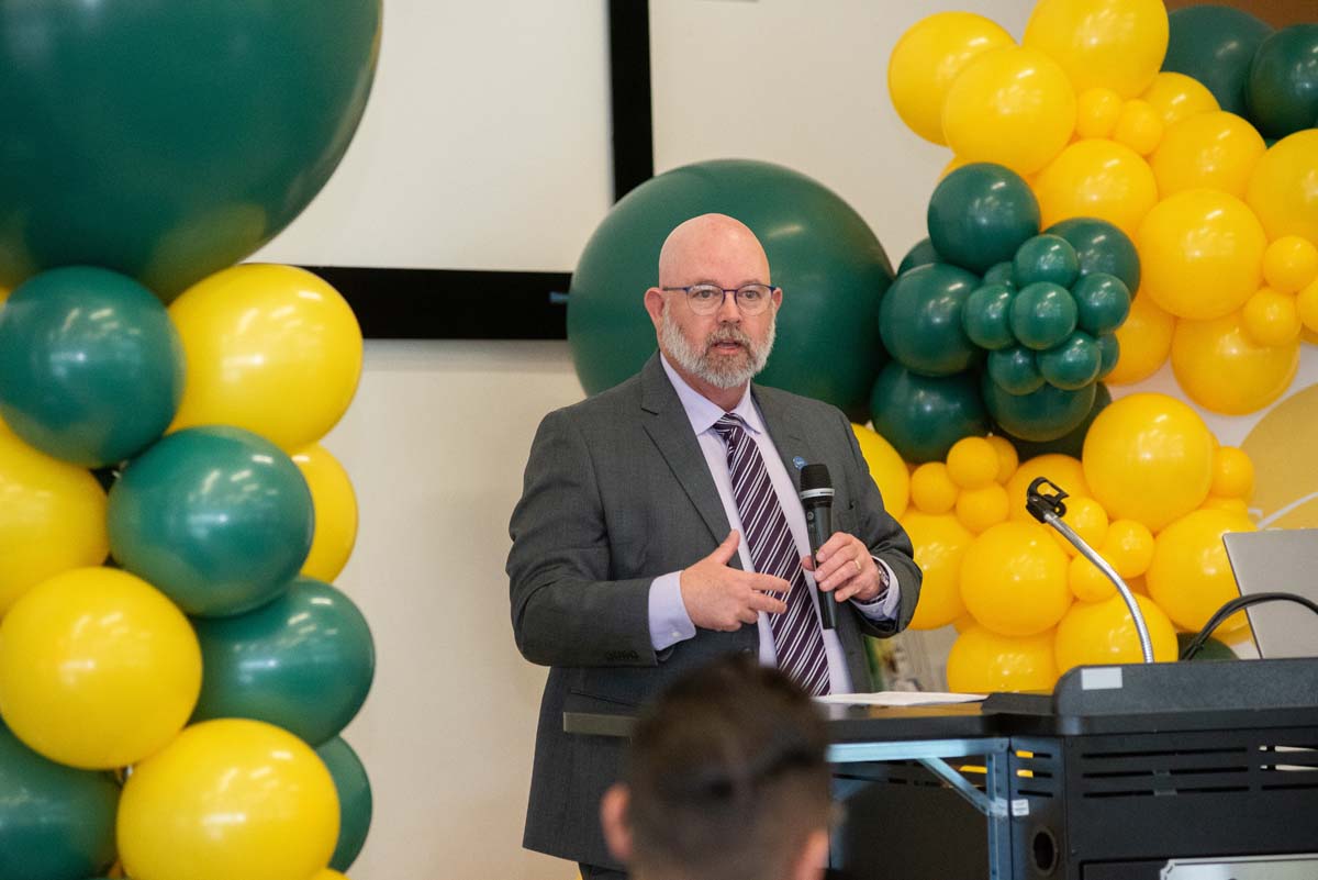 Mascots at the CSUSB CHC Coyotes on the Horizon MOU Signing Ceremony.