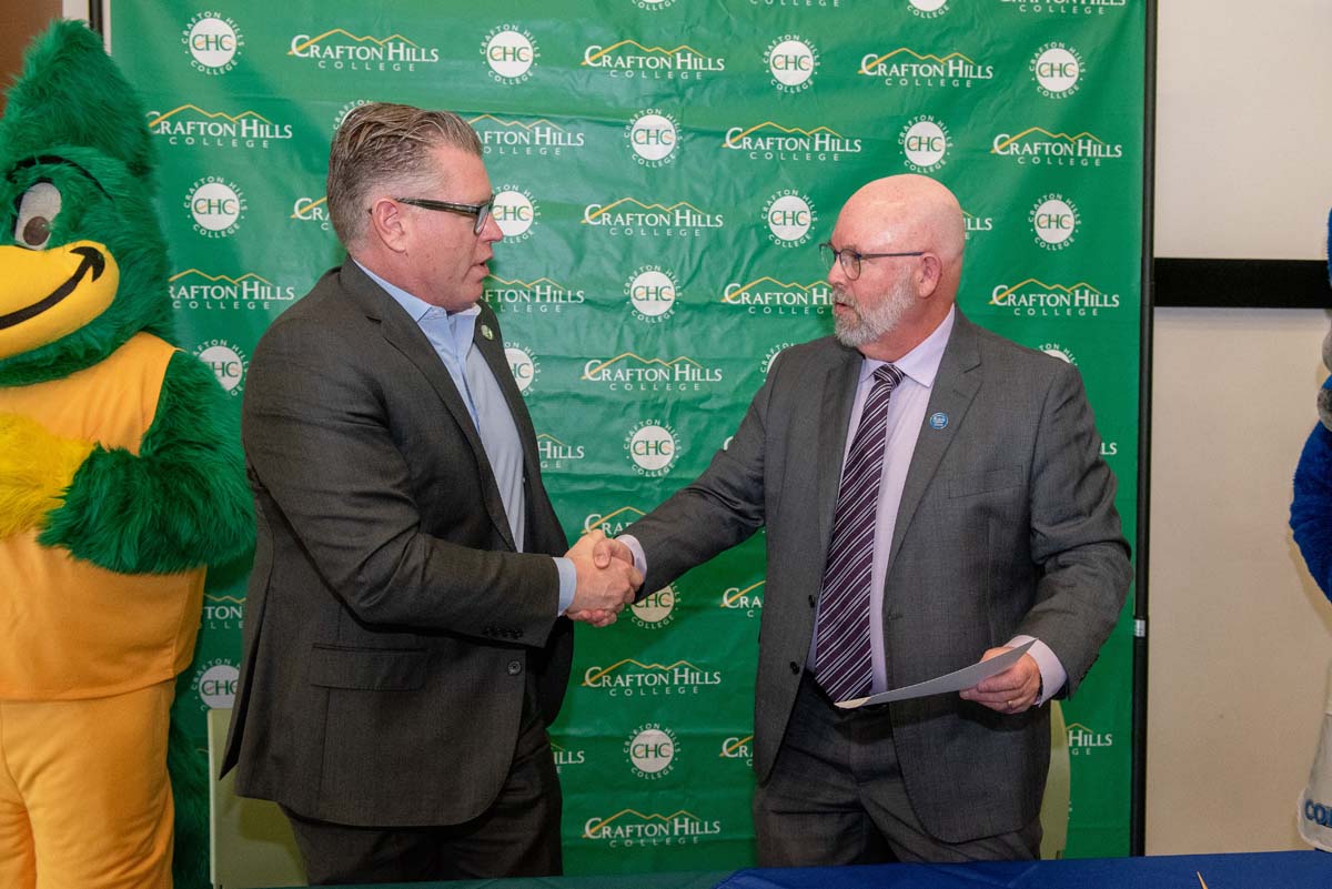 Mascots at the CSUSB CHC Coyotes on the Horizon MOU Signing Ceremony.