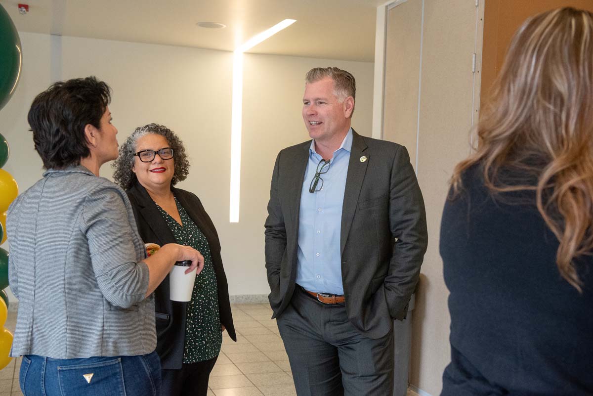 Mascots at the CSUSB CHC Coyotes on the Horizon MOU Signing Ceremony.