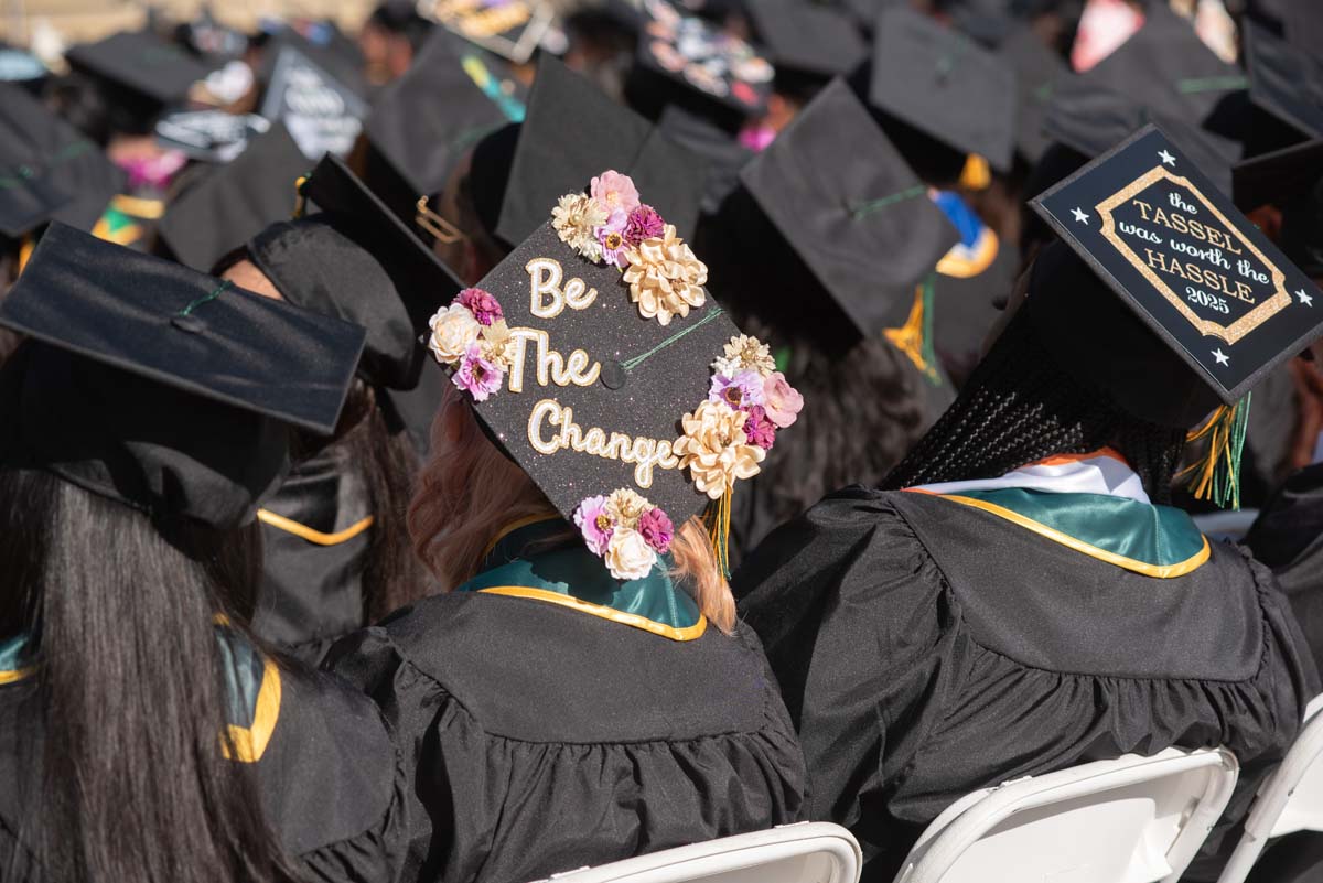 Grad caps from Commencement 2025.