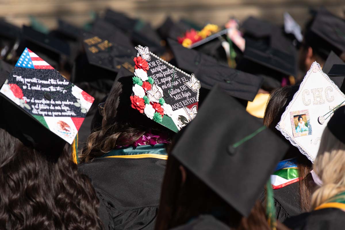 Grad caps from Commencement 2025.
