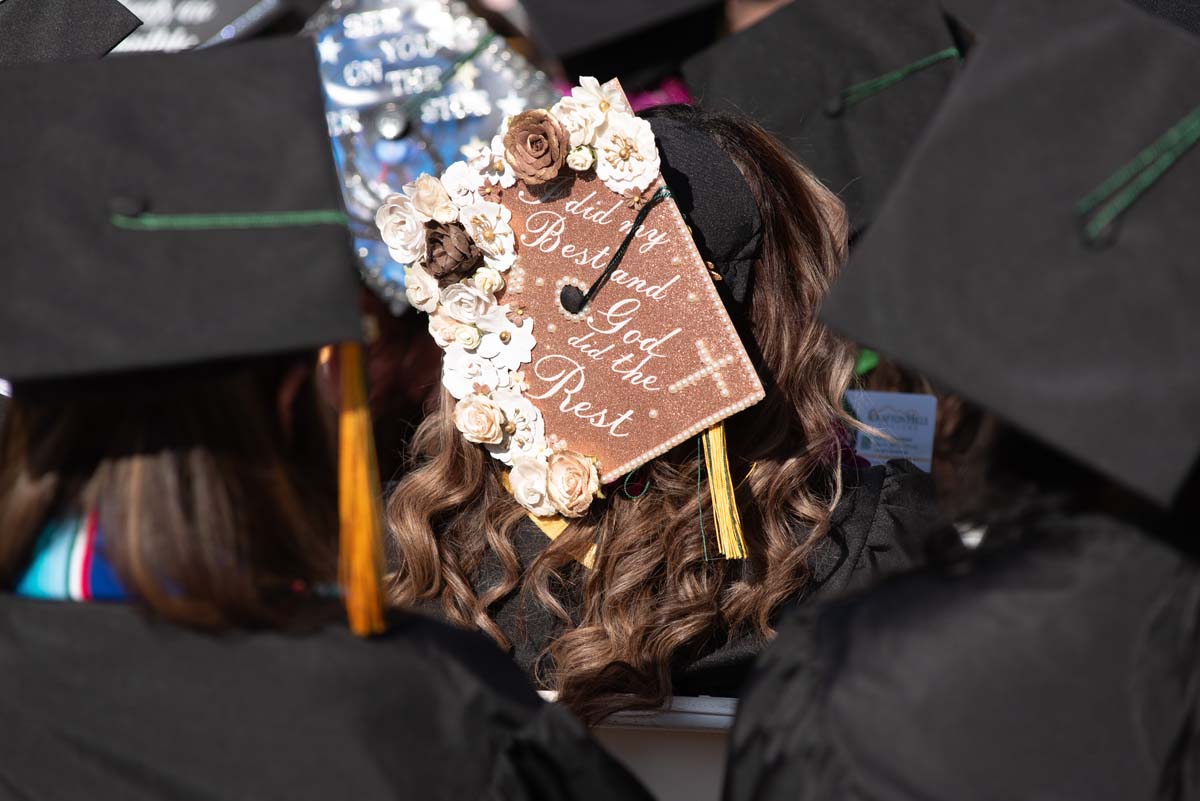 Grad caps from Commencement 2025.