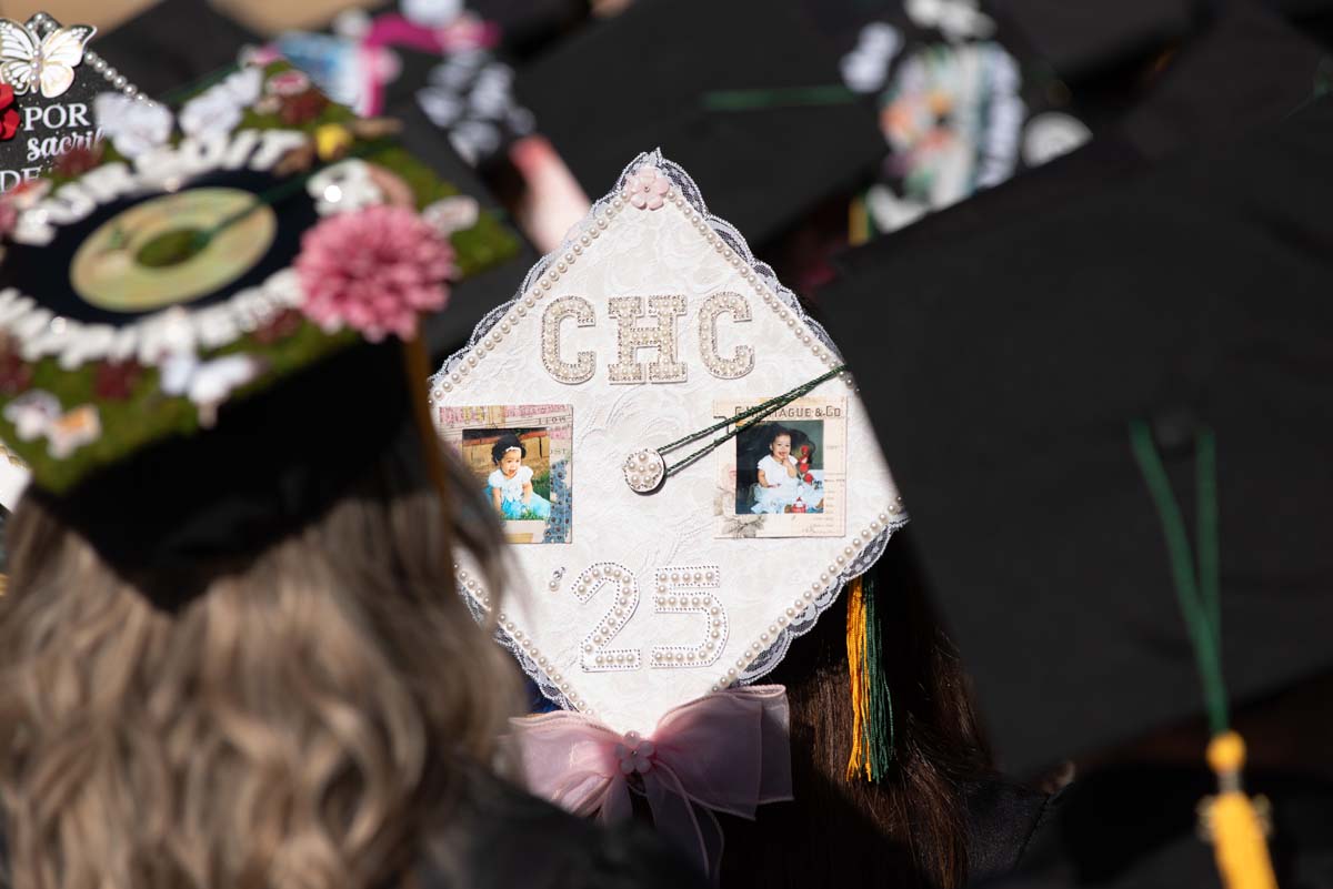 Grad caps from Commencement 2025.