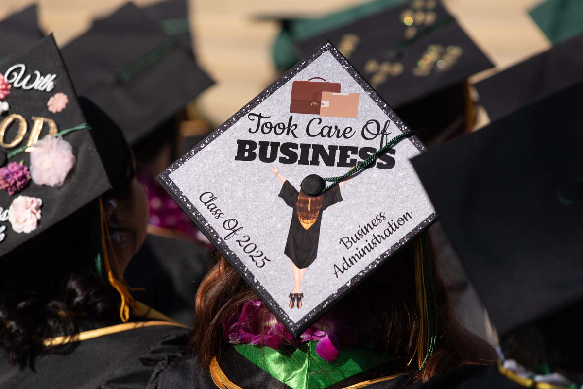 Grad caps from Commencement 2025.
