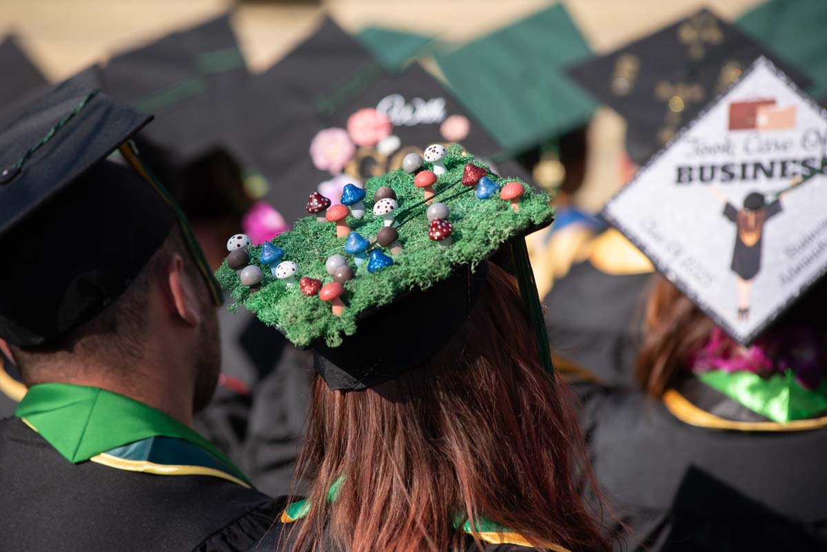 Grad caps from Commencement 2025.
