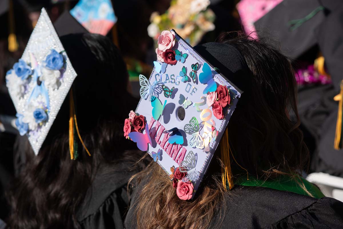 Grad caps from Commencement 2025.