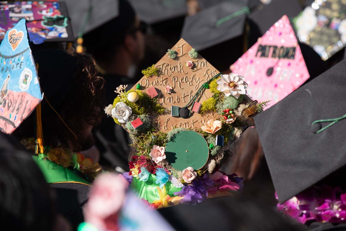 Grad caps from Commencement 2025.