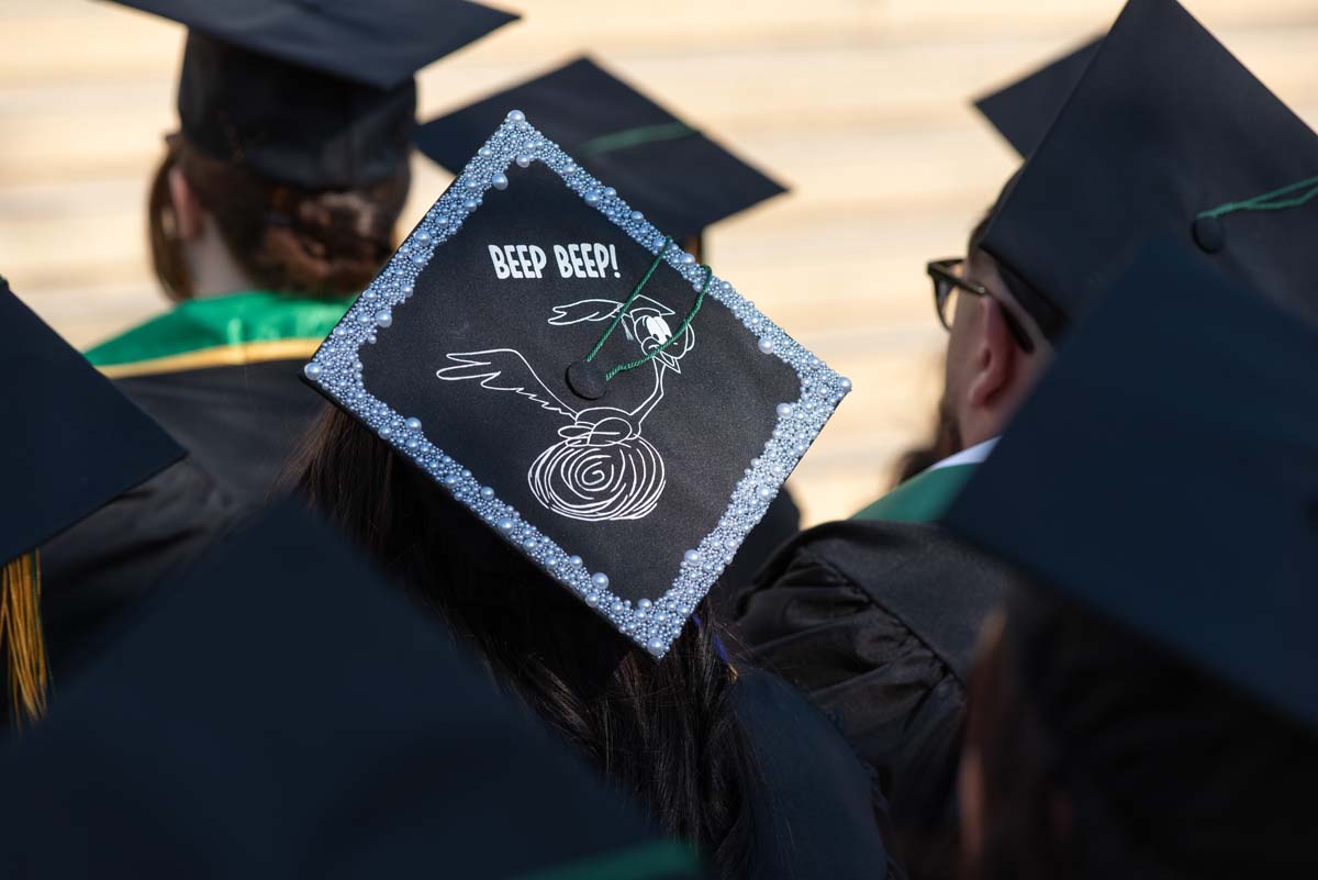 Grad caps from Commencement 2025.