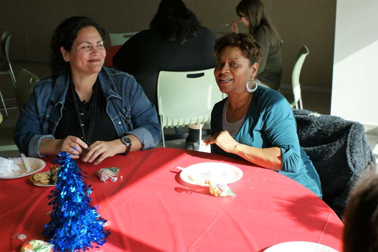 Faculty and staff at the holiday party.