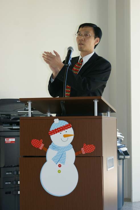 Faculty and staff at the holiday party.