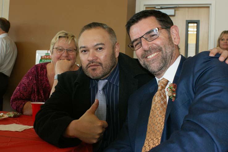 Faculty and staff at the holiday party.