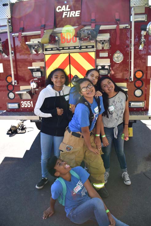 Ambulance and people at Allied Health and Medical Careers day