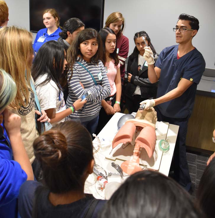 Ambulance and people at Allied Health and Medical Careers day