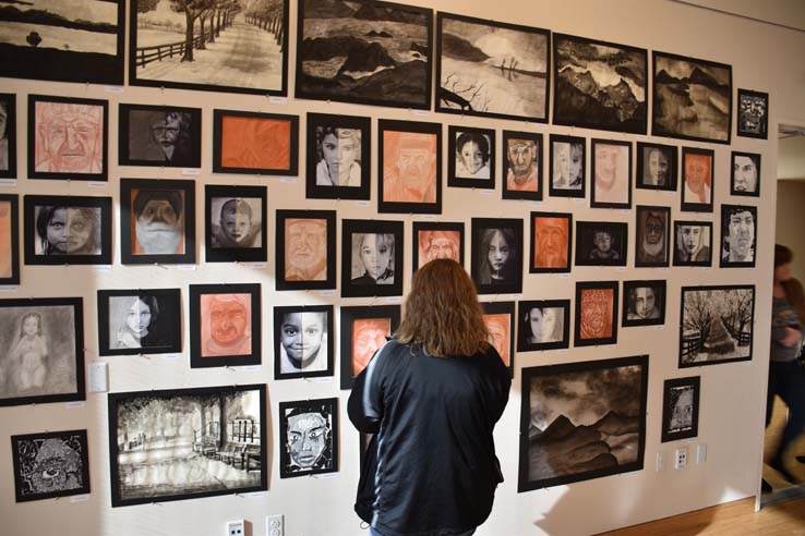 Students at the exhibit