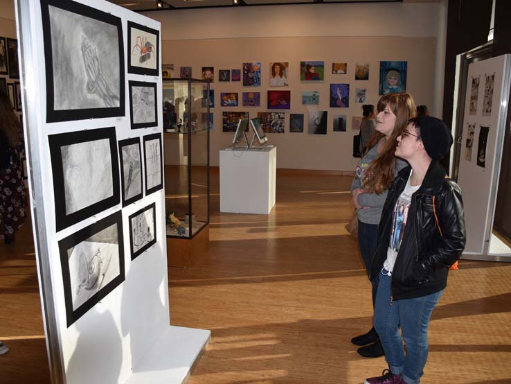 Students at the exhibit