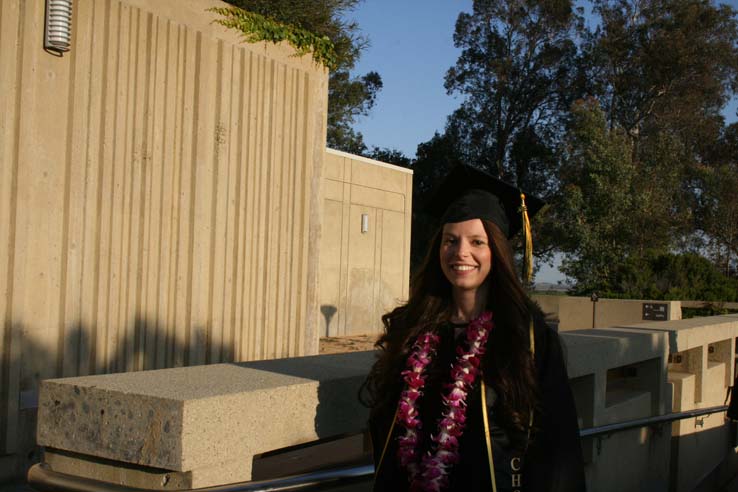 Students on walkway at Commencement