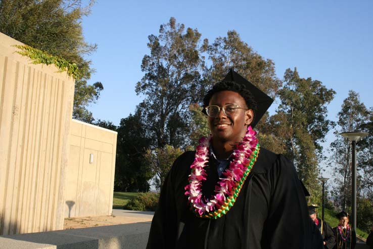 Students on walkway at Commencement